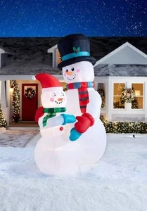 CHRISTMAS LIGHTED AIRBLOWN SNOW COUPLE INFLATABLE IN HAND/SHIP - Picture 1 of 1