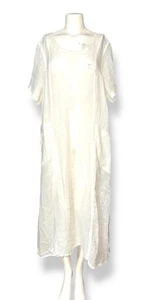 FLAX 100% linen white maxi dress with pockets lagenlook size L - Picture 1 of 9