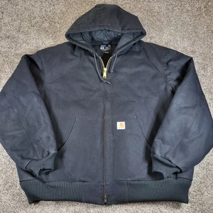 Carhartt Mens 2XL Blk Duck Active Hooded Jacket J140-BLK Workwear Coat USA Made - Picture 1 of 8