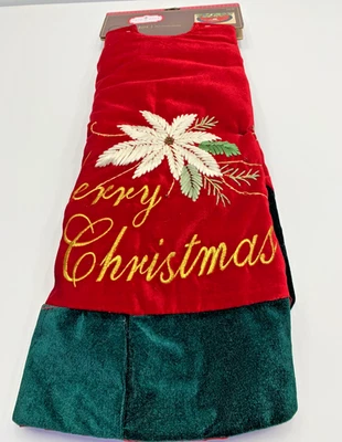 New Trim-A-Home Tree Skirt Red Green Gold  Velvet Poinsettias 48 Inch - Image 1 of 4