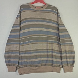 Marks And Spencer Italian Yarn Jumper Mens L Large Brown Striped Crew neck - Picture 1 of 10