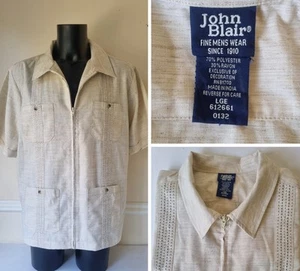 John Blair Men's Large Style Linen Style Zip Front 4 Pocket Short Sleeve Shirt - Picture 1 of 16