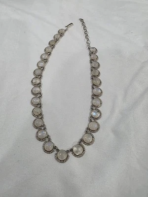 Gargantilla con cuentas de piedra lunar 925 de plata labrada 17 pulgadas Foto 1 de 4