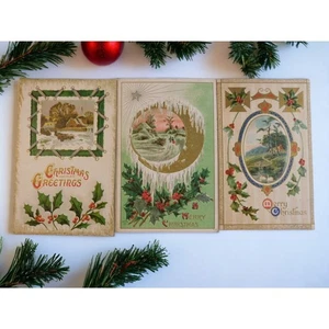  Postcards Embossed Christmas Vintage Early 1900's  Set of 3 - Picture 1 of 7