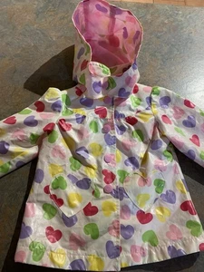 Osh Kosh Girls Rain Jacket Multicoloured Hearts Detachable Hood Size 18 Months - Picture 1 of 24