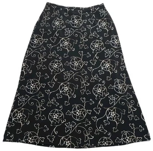 VTG Kathie Lee Collection Floral A-line Midi Skirt Black Brown Ivory Boho 33"W - Picture 1 of 5