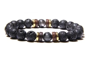 Mens Women Lava Rock Bead Bracelets Charm Natural Stone Labradorite Wood Bangle - Picture 1 of 2