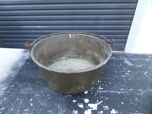 LARGE VINTAGE ANTIQUE OLD BRASS KITCHEN POT - Picture 1 of 12