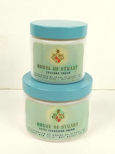 Vintage 1950s House of Stuart Textura and Cleansing Cream Milk Glass Jars RARE - Picture 1 of 5