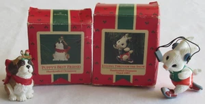 1980s Hallmark Ornaments Lot 2x Puppys Best Friend Jogging Through The Snow VTG - Picture 1 of 12