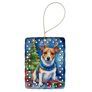 Jack Russell Terrier Christmas Reindeer Porcelain Ornament Christmas Tree Hangin - Picture 1 of 4