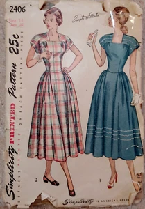 Vestido midi Simplicity 2406 años 40 raro, manga corta, cuello cuadrado talla 14 busto 32 - Imagen 1 de 10