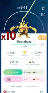 ¡Paquete de 10 Pokémon Electabuzz!! ¡Buena oportunidad de suerte y buenos IV!! Go - Imagen 1 de 1