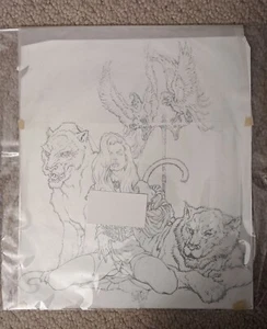 1990's Avatar Comic Art 16" Faust Tim Vigil Artwork Woman & Large Cat  - Picture 1 of 3