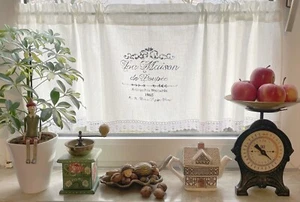 Bistrogardine Kurzgardine Weiß Paris Leinen 140x42cm Landhaus Retro Vintage - Bild 1 von 1