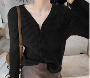 Women Knitted Button Down Front Cotton Cardigan Long Sleeve Top Sweater Clothing - Picture 1 of 1