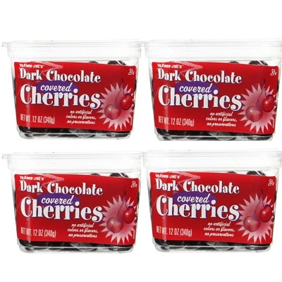 4 Packs Trader Joe's Dark Chocolate Covered Cherries 12 oz Each Pack - Image 1 of 4
