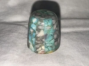 Retro metal thimble with composite banded stone/resin outer - EXC - Picture 1 of 3