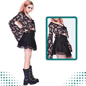Houndstooth Gothic Printed Alternative Style School Skirt - Picture 1 of 6