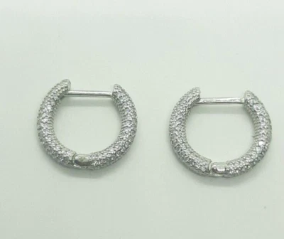 Orecchini Donna a cerchio 1,7 cm in argento con zirconi  BIANCHI pave' - Immagine 1 di 4