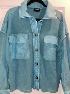 Fate Teal Washed Flap Pocket Jacket Shacket Cotton Button Front Size M NWT  - Picture 1 of 9