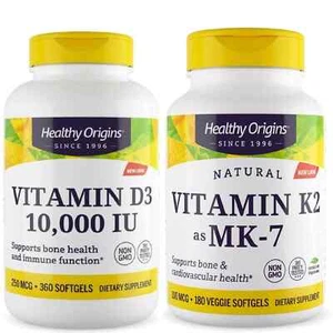 Healthy Origins Vitamin D3 10000 IE 360 Softgel + K2 MK7 100 mcg 180 Kapseln IE - Bild 1 von 5