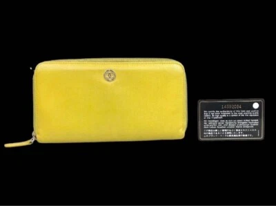 Подлинный Chanel круглый молнии длинный бумажник желтый цвет кожи CoCo Mark Италии - Изображение 1 из 4