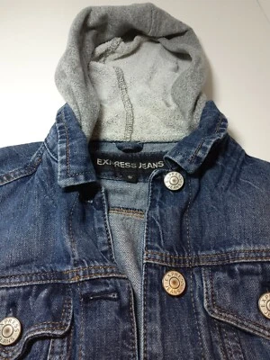 Jaqueta jeans express com capuz com mangas de lã feminina tamanho XS angustiada - Imagem 1 de 4