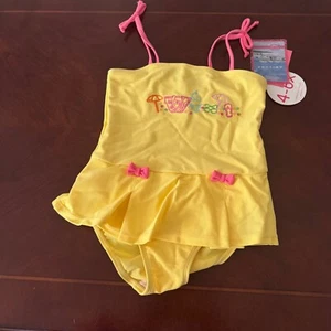 New Arizona Kids Girls Yellow Pink Swimsuit Size 5 - Picture 1 of 8