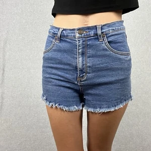 Rusty Denim Shorts Womens 8 High Waisted Cut Off Stretch Dark Wash Beach Surf - Picture 1 of 9