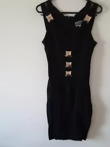 LIPSY UK Dress Womens Size UK 8 Black Bodycon Gold Buckle Detail Fitted - Picture 1 of 12
