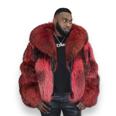 Winter Mens Real Fox Fur Bomber Jackets Fashion Natural Fur Squares Coat Outwear - Image 1 of 4