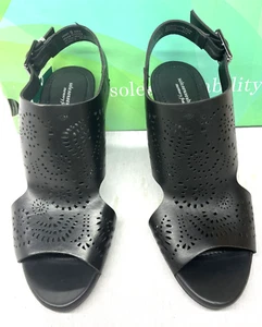 Sandali donna nuovi suola neri memory foam/fibbia tacco misura 6M - Foto 1 di 4