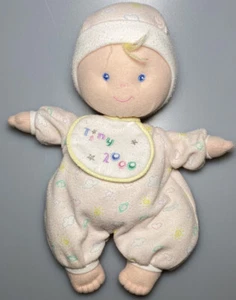 "Muñeca Eden Tiny 2000 peluche suave bebé juguete rosa blanco tela sombrero babero 10""" - Imagen 1 de 2