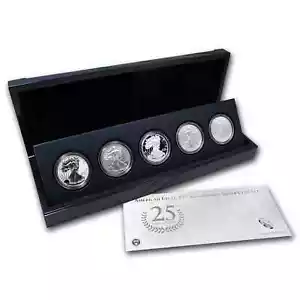 2011 25th Anniversary 5-Coin American Silver Eagle Set with Box & COA - Picture 1 of 2