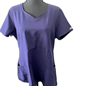 Med Couture MC Touch Women V-Neck 2 Pocket Scrub Top Purple L - Picture 1 of 4