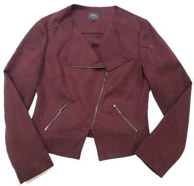 Marks & Spencer Cropped Moto Jacket Womens 8 Purple UK 12 Lyocell Half Lined  - Image 1 of 4