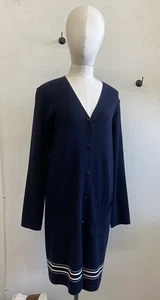 Vintage DKNY Deep Navy Blue Wool Blend Chic Long Cardigan Duster Size Medium - Picture 1 of 12
