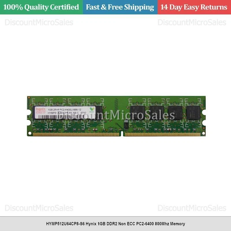HYMP512U64CP8-S6 Hynix 1GB DDR2 Non ECC PC2-6400 800Mhz Memory - Image 1 of 1