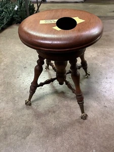 Antique Wood Piano Stool Claw Foot Victorian,  Stool Adjustable - Picture 1 of 4