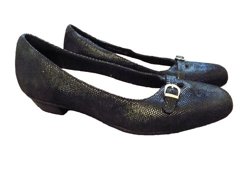 Mocassini comfort Clarks Artisan Caswell Genova in pelle nera tacco 1" metallizzato 8 5N