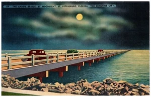 Tarjeta postal de 1930 Candy Bridge by Moonlight St, Petersburg, FL The Sunshine City - Imagen 1 de 4