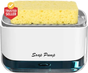 Dispenser di Sapone per Piatti da Cucina con Porta Spugna, 2 in 1 Pompa di Sapone da Banco Disp - Foto 1 di 12