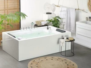 Freistehende Whirlpool Badewanne Doppelwanne mit Armaturen 180 x 110 cm weiß - Bild 1 von 10