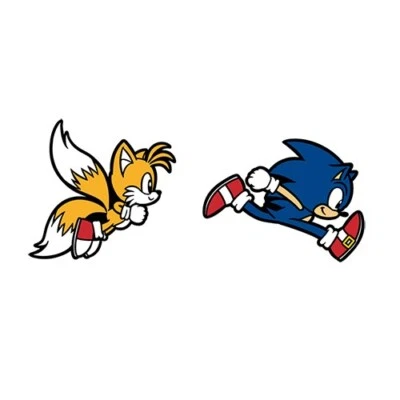 Sonic the Hedgehog pin badge set of 2 Official Pins Sonic and Tails pins SEGA  - Image 1 of 4