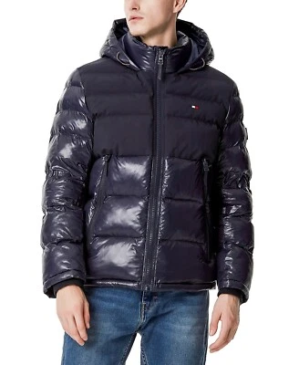 Tommy Hilfiger Men's Midnight Two-Tone Matte & Shiny Puffer Hooded Jacket $250 - Image 1 of 4