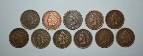 Y19. 11x INDIAN HEAD CENTS 1903, 03, 04 HOLE, 06, 07, 07, 08, 08, 3x 1909 AG-G Cover