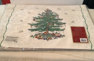 New Spode Classic Damask Christmas Tree Placemats Set of 4 NIP - Image 1 of 4