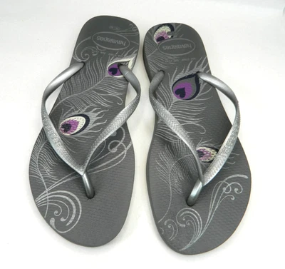 Havaianas 女式灰色银色孔雀紫色人字拖凉鞋 9/10 码 — 第 1/4 张图片