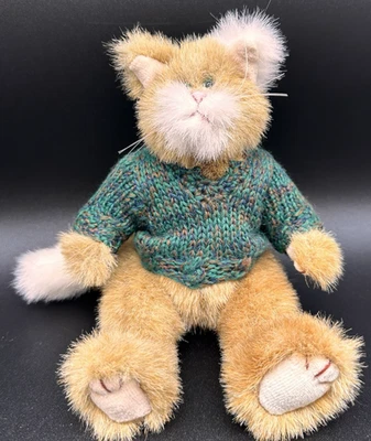 Vintage 1993 Ty Inc. Tan Cat Plush Stuffed Animal 9 Inches Knit Sweater Jointed - Image 1 of 4